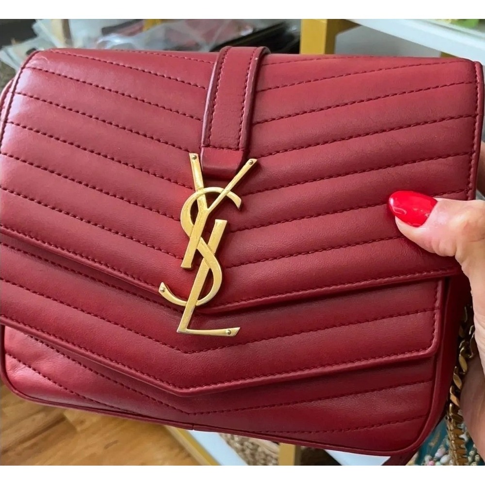 Lambskin Matelasse Chevron Monogram Small Crossbody Bag Red